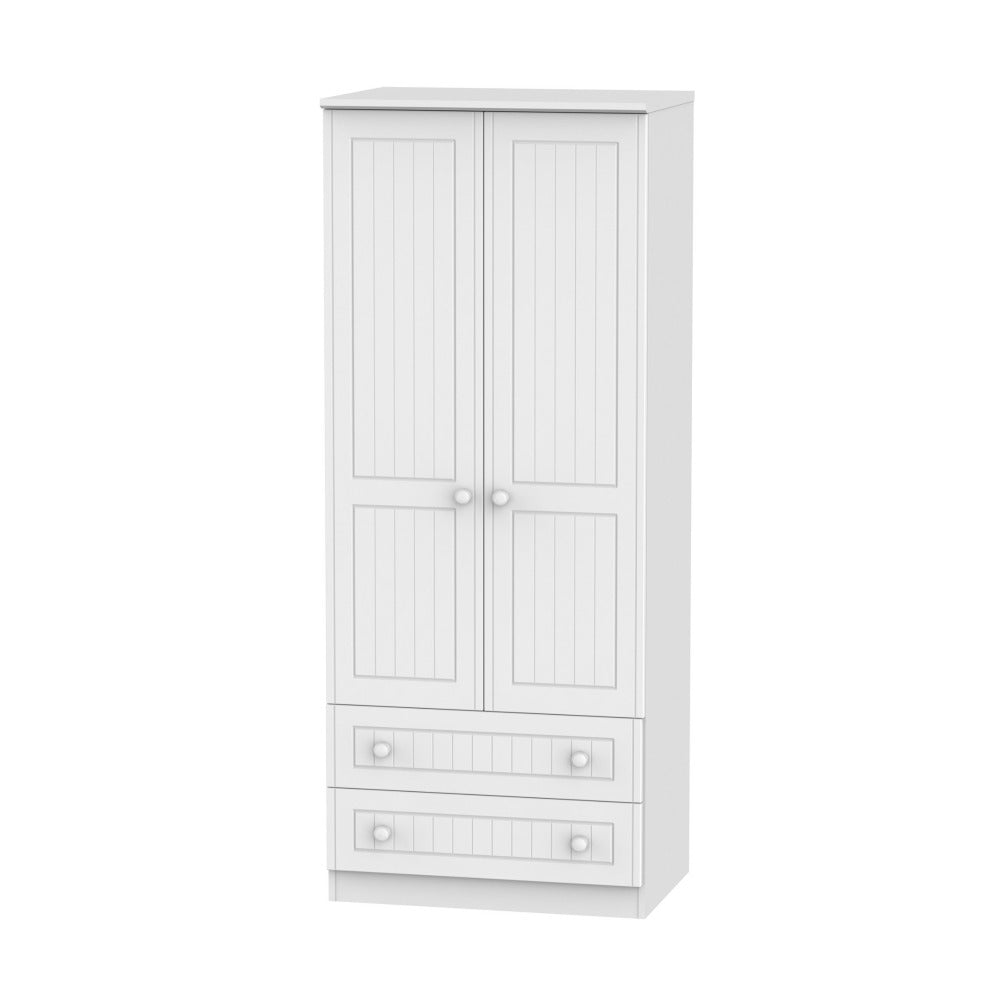 Warwick Tall 2ft 6in 2 Drawer Wardrobe White