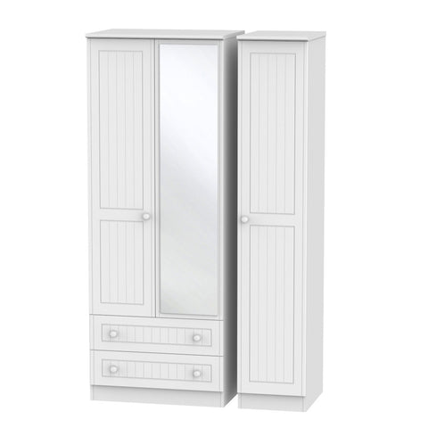 Warwick Triple 2 Drawer Mirror Wardrobe White