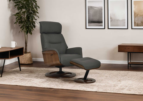 Reya Leather Manual Recliner Swivel Chair and Foot Stool -GFA