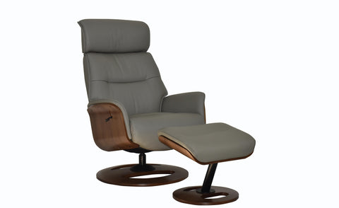 Reya Leather Manual Recliner Swivel Chair and Foot Stool -GFA