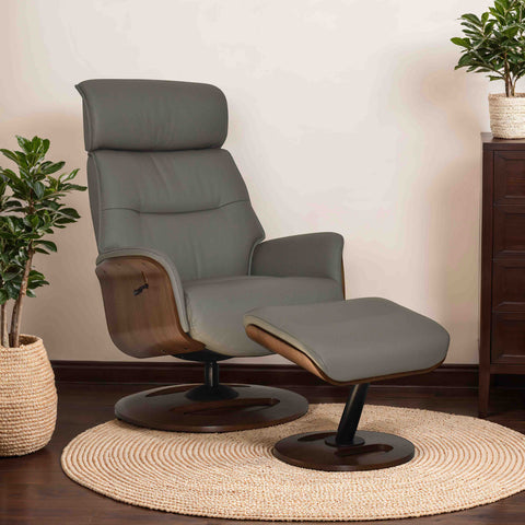 Reya Leather Manual Recliner Swivel Chair and Foot Stool -GFA