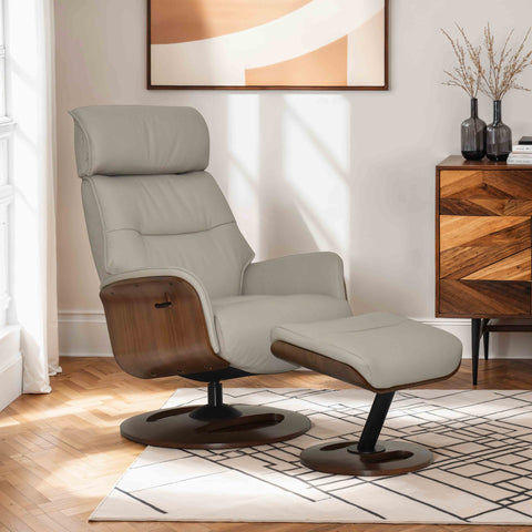 Reya Leather Manual Recliner Swivel Chair and Foot Stool -GFA