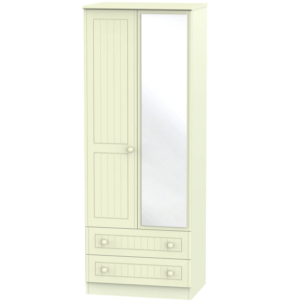 Warwick Tall 2ft 6in 2 Drawer Mirror Wardrobe Cream WAR082