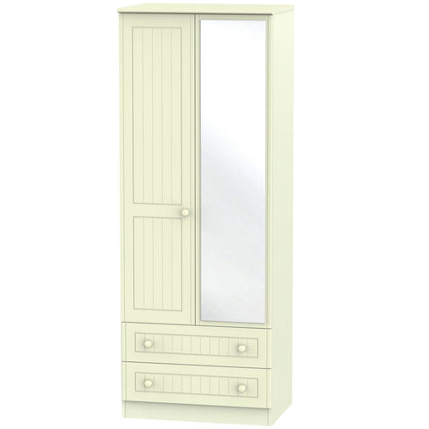 Warwick Tall 2ft 6in 2 Drawer Mirror Wardrobe Cream WAR082