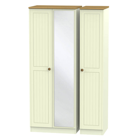 Warwick Tall Triple Mirror Wardrobe Cream and Oak WAR147