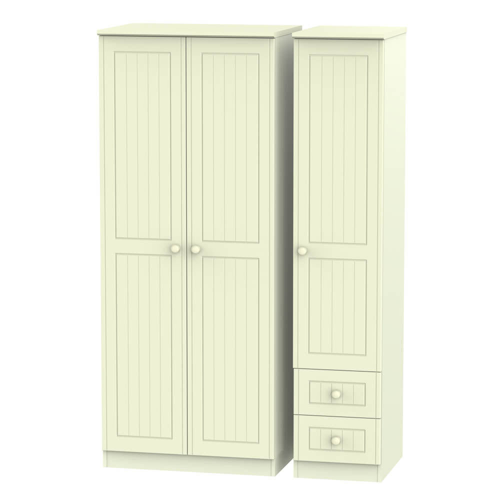 Warwick Triple Plain plus Drawer Wardrobe Cream WAR150