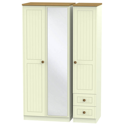 Warwick Triple Mirror plus Drawer Wardrobe Cream and Oak WAR157