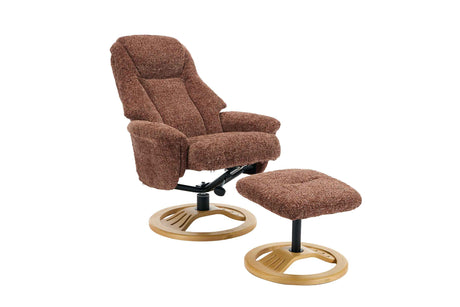 GFA Reclining Chair Copper Blush Aruba Fabric Manual Recliner Swivel Chair and Foot Stool -GFA