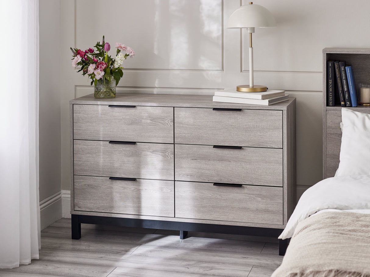 Julian Bowen Chests Bali 6 Drawer Wide Chest - Grey Oak