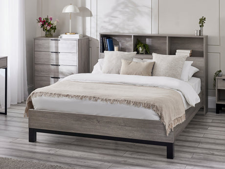 Julian Bowen Bed Bali Bookcase Headboard Bed 135cm - Grey Oak