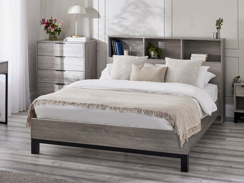 Julian Bowen Bed Bali Bookcase Headboard Bed 135cm - Grey Oak