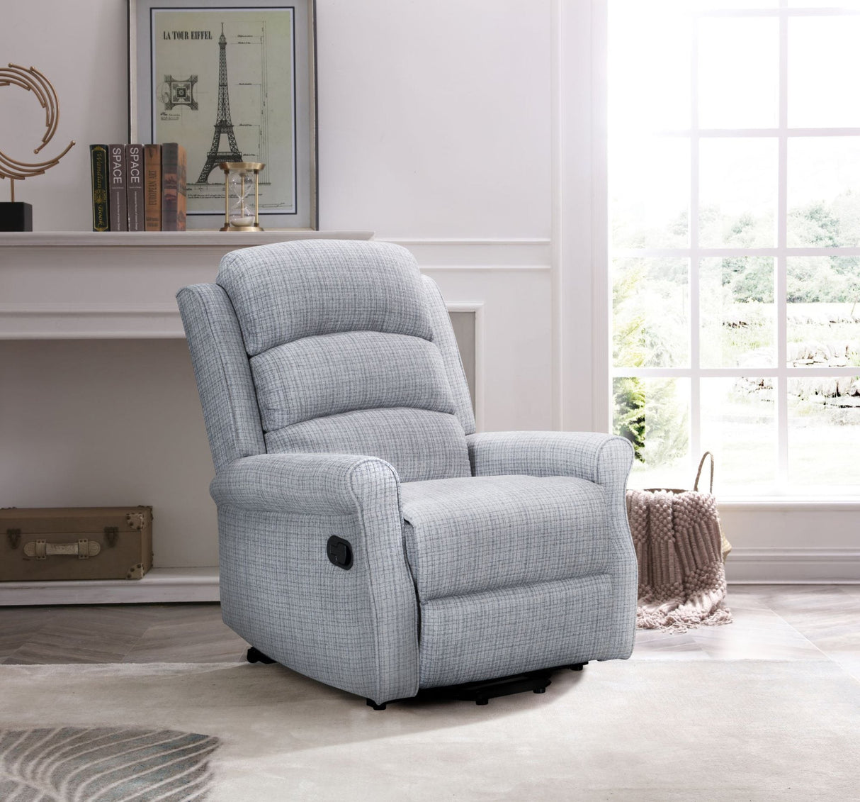 Kyoto Recliner Hebe Grey Textured Chenille Baxter Manual Reclining Chair