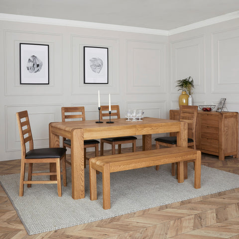 Bergen Dining Bundle - 4 Brown Pu Chairs, 1 Dining Bench and Compact Extending Table