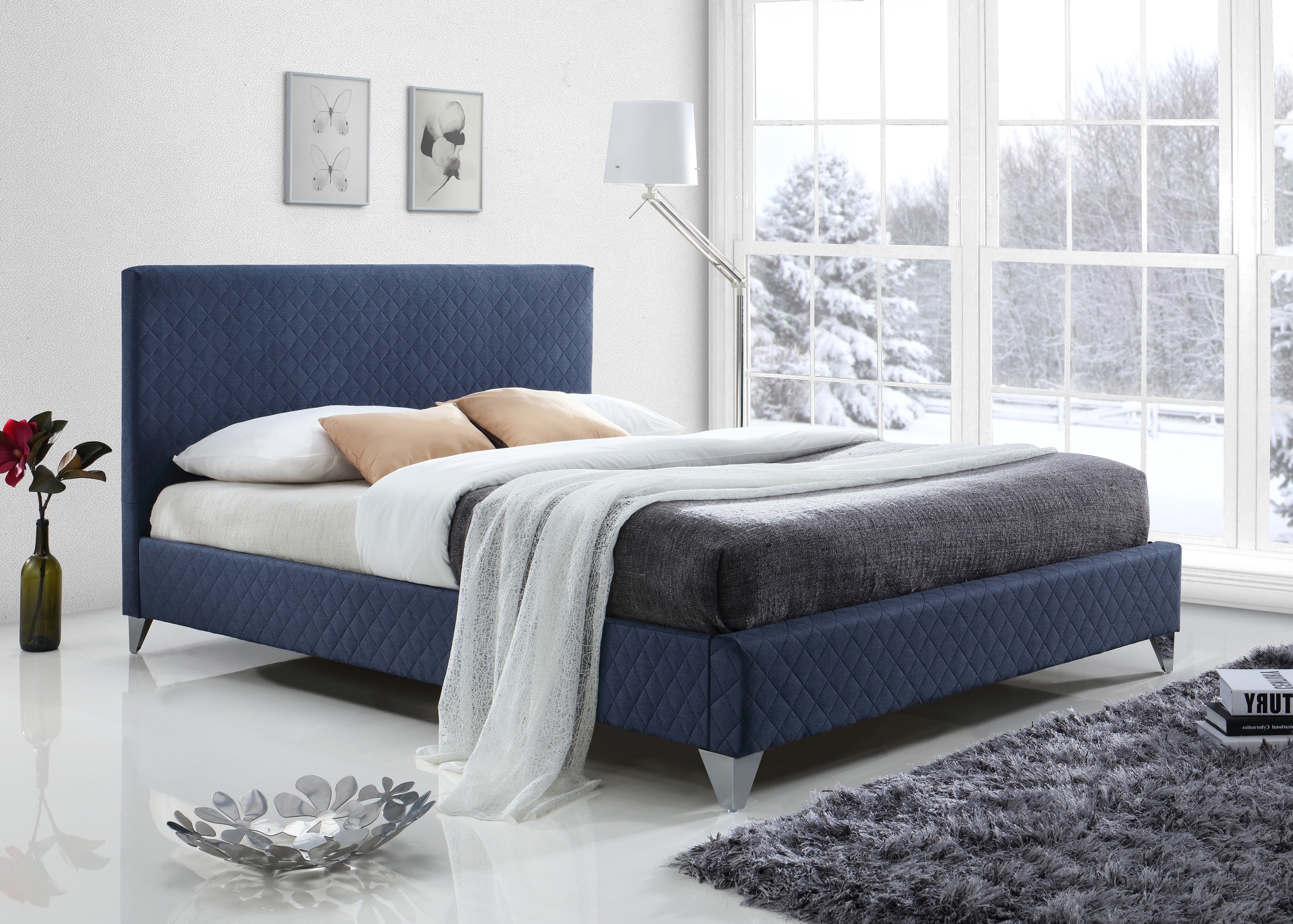Time Living Bed Frame Double 135cm / Blue Brooklyn Fabric Bed Frame