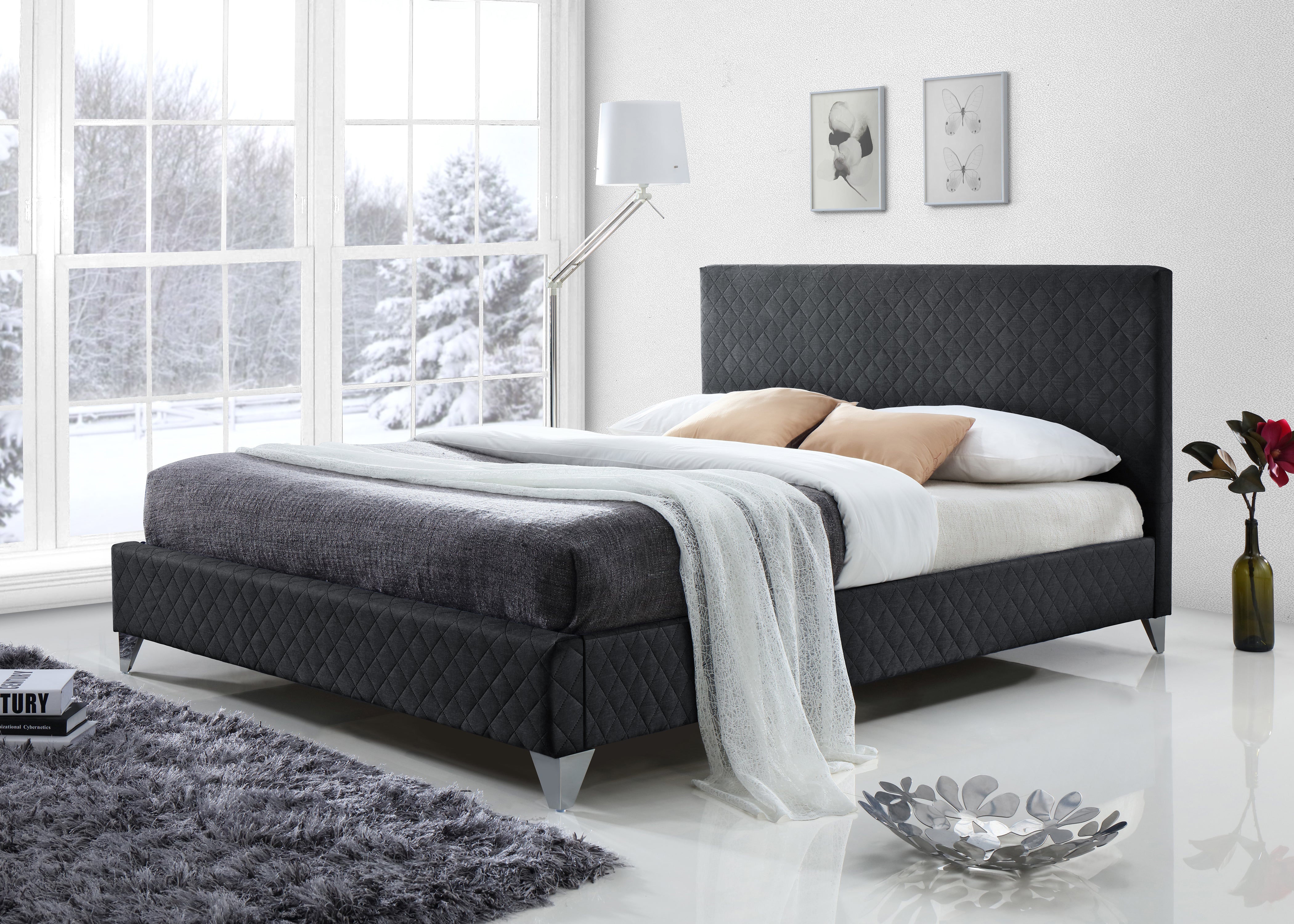 Time Living Bed Frame Double 135cm / Dark Grey Brooklyn Fabric Bed Frame
