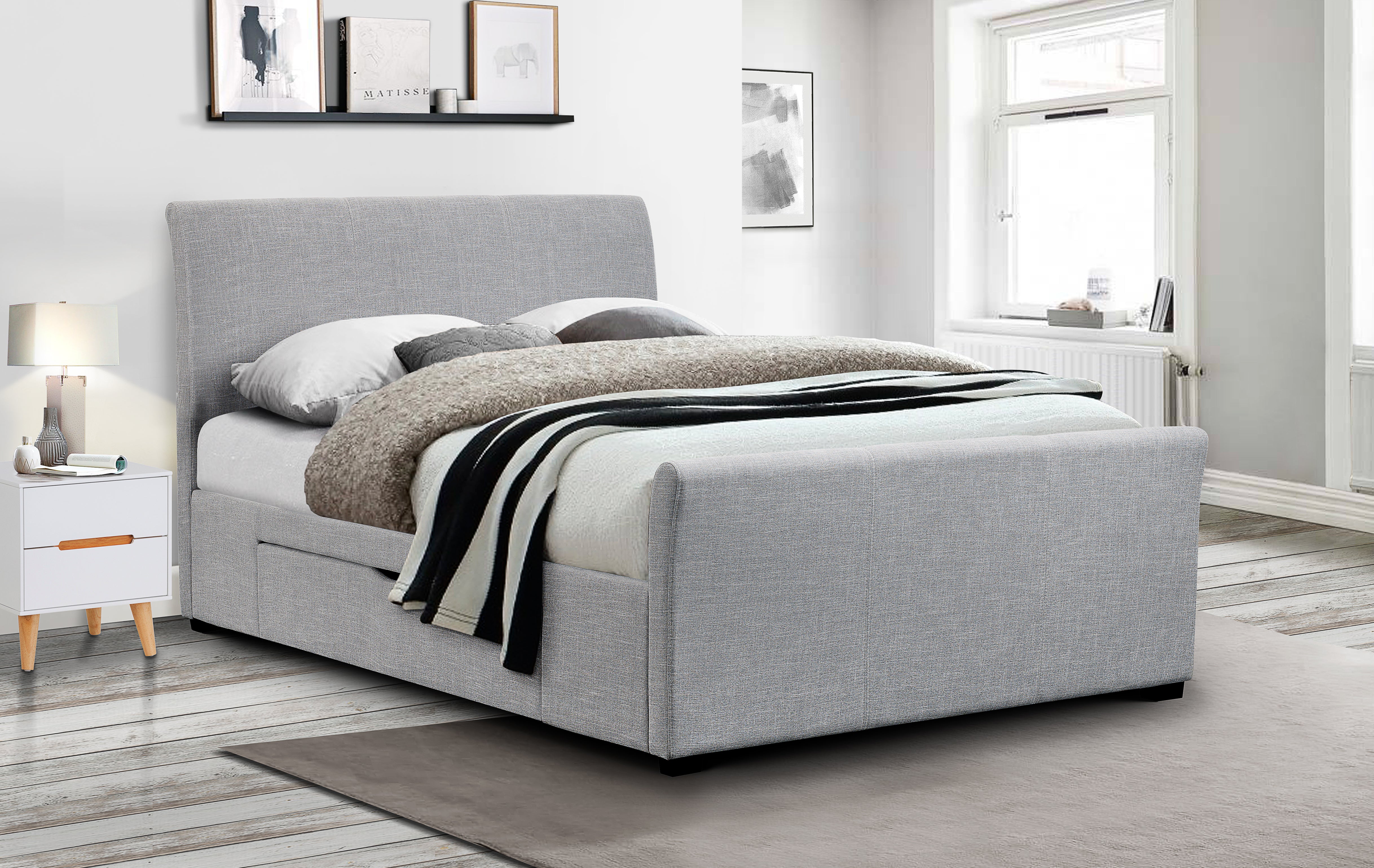 Julian Bowen Bed Capri Light Grey with Drawers 150cm King Bed