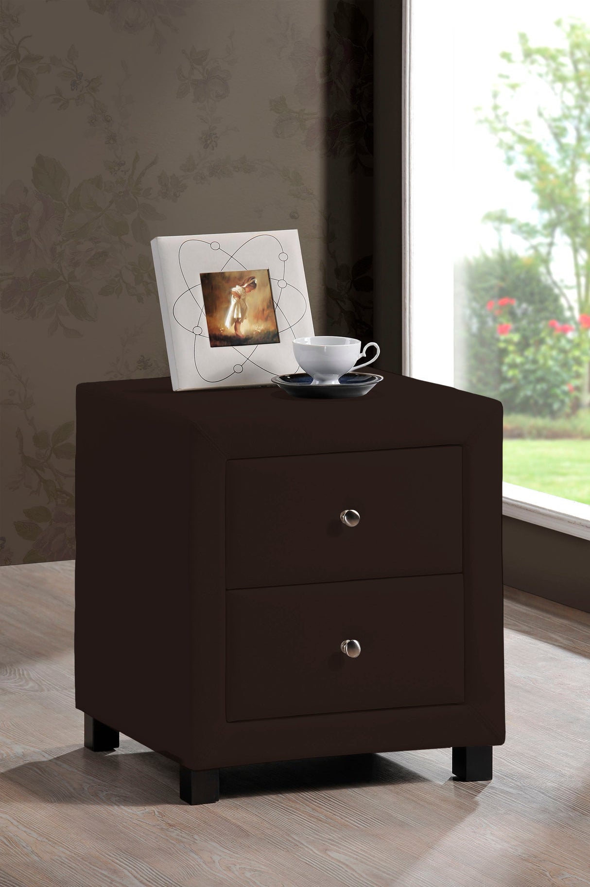 Time Living Bedside Cabinet Brown Chelsea Fabric 2 Drawer Bedside Cabinet