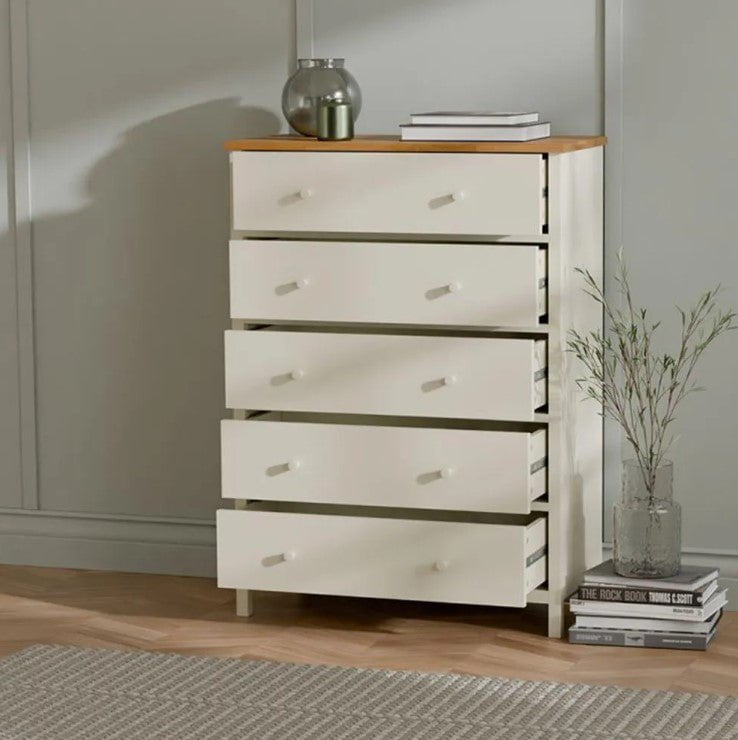 Julian Bowen Chests Coxmoor 5 Drawer Wide Chest - Ivory and Oak