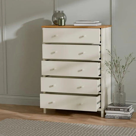 Julian Bowen Chests Coxmoor 5 Drawer Wide Chest - Ivory and Oak