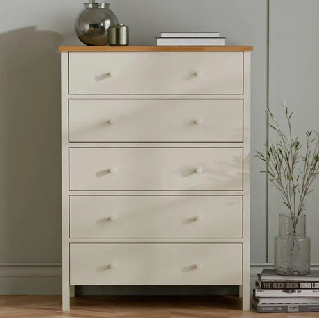 Julian Bowen Chests Coxmoor 5 Drawer Wide Chest - Ivory and Oak