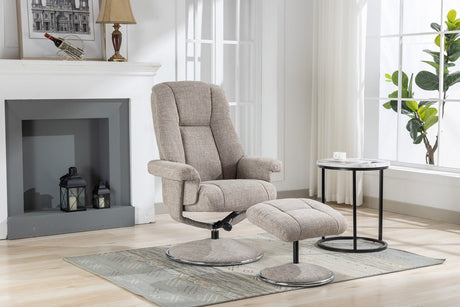 GFA Reclining Chair Cha Cha Oat Fabric Denver Manual Recliner Swivel Chair and Foot Stool