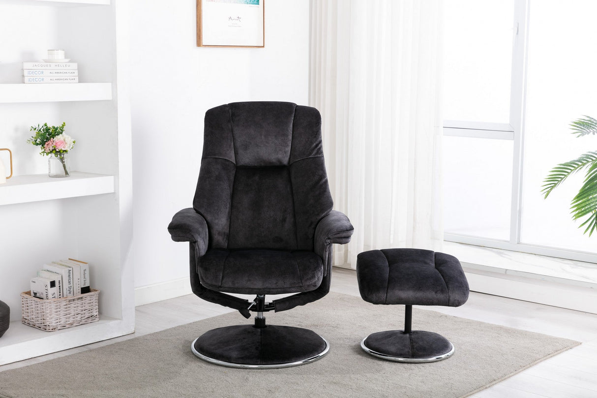 GFA Reclining Chair Liquorice Fabric Denver Manual Recliner Swivel Chair and Foot Stool