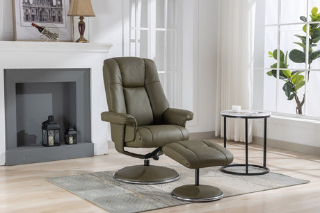 GFA Reclining Chair Olive Green Leather Match Denver Manual Recliner Swivel Chair and Foot Stool