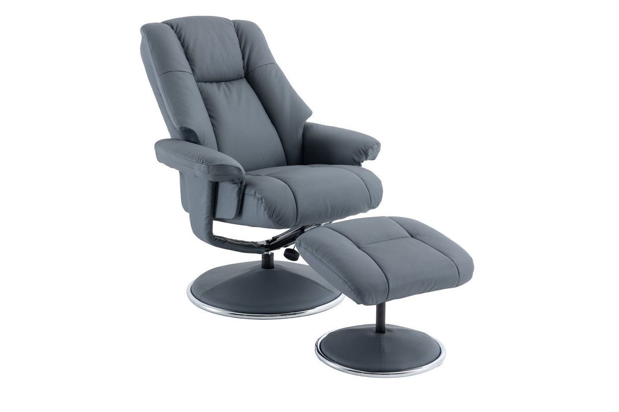 GFA Reclining Chair Petrol Blue Leather/Match Denver Manual Recliner Swivel Chair and Foot Stool