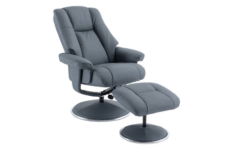 GFA Reclining Chair Petrol Blue Leather/Match Denver Manual Recliner Swivel Chair and Foot Stool