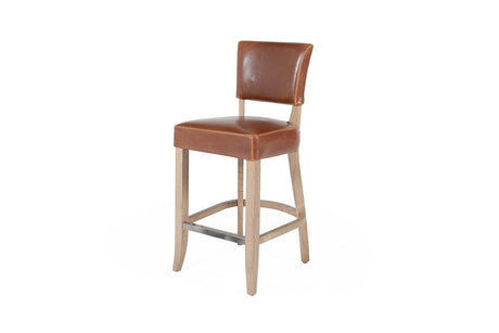 Vida Living Bar Stool Tan Brown Duke Leather and Oak Bar Stool
