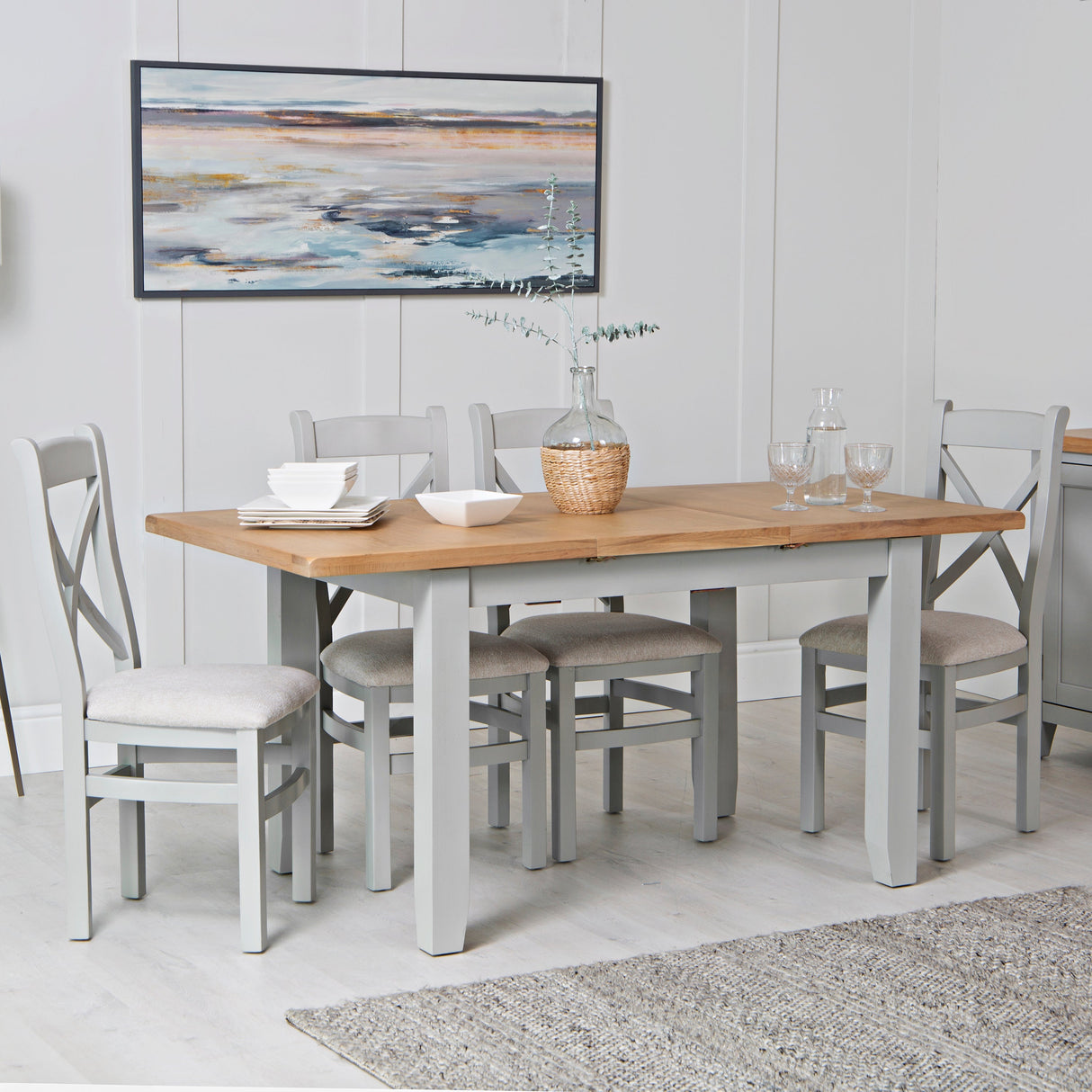 Your Home Essentials Dining Table Set Easterly 120cm Butterfly Extending Grey Dining Table Set with Chairs
