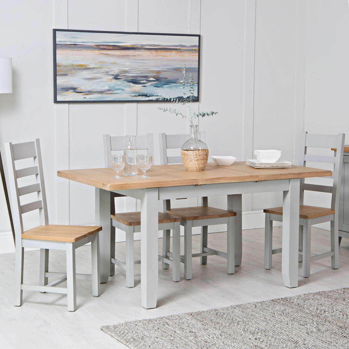Your Home Essentials Dining Table Set Easterly 120cm Butterfly Extending Grey Dining Table Set with Chairs