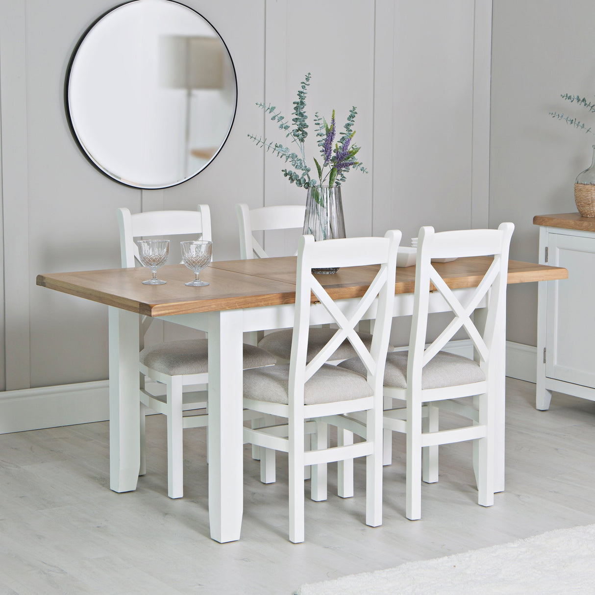 Your Home Essentials Dining Table Set Easterly 120cm Butterfly Extending White Dining Table Set with Chairs