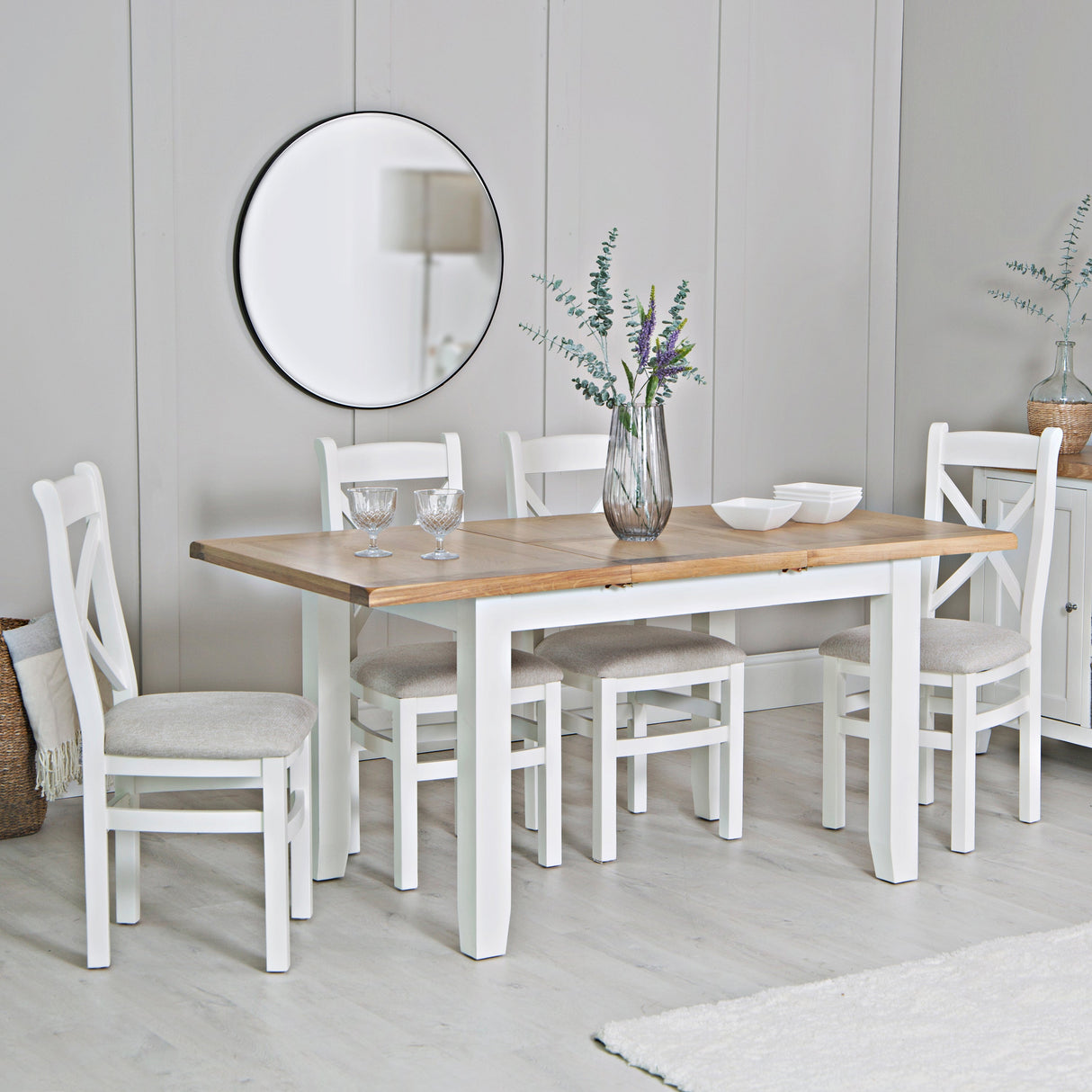 Your Home Essentials Dining Table Set Easterly 120cm Butterfly Extending White Dining Table Set with Chairs