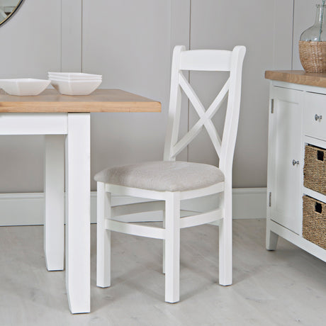 Your Home Essentials Dining Chair DefaultTitle Easterly White Cross Back Dining Chair Fabric Seat
