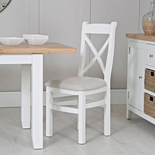 Your Home Essentials Dining Chair DefaultTitle Easterly White Cross Back Dining Chair Fabric Seat