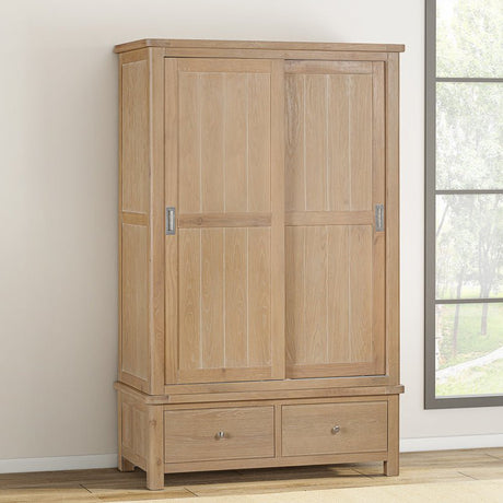 Your Home Style Wardrobe Foxley Oak Double Robe with 2 Sliding Doors & 2 Drawers
