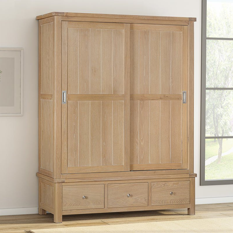 Your Home Style Wardrobe Foxley Oak Large robe with 2 Sliding Doors & 3 Drawers