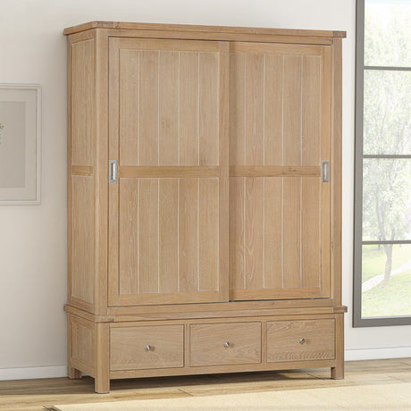 Your Home Style Wardrobe Foxley Oak Large robe with 2 Sliding Doors & 3 Drawers