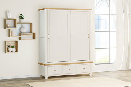 Your Home Style Wardrobe Foxley Painted Large robe with 2 Sliding Doors & 3 Drawers