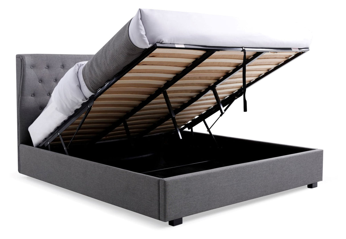 Kyoto Bed Kensington Grey Ottoman Bed & Buttoned Headboard