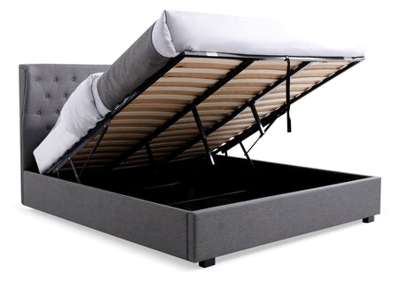 Kyoto Bed Kensington Grey Ottoman Bed & Buttoned Headboard