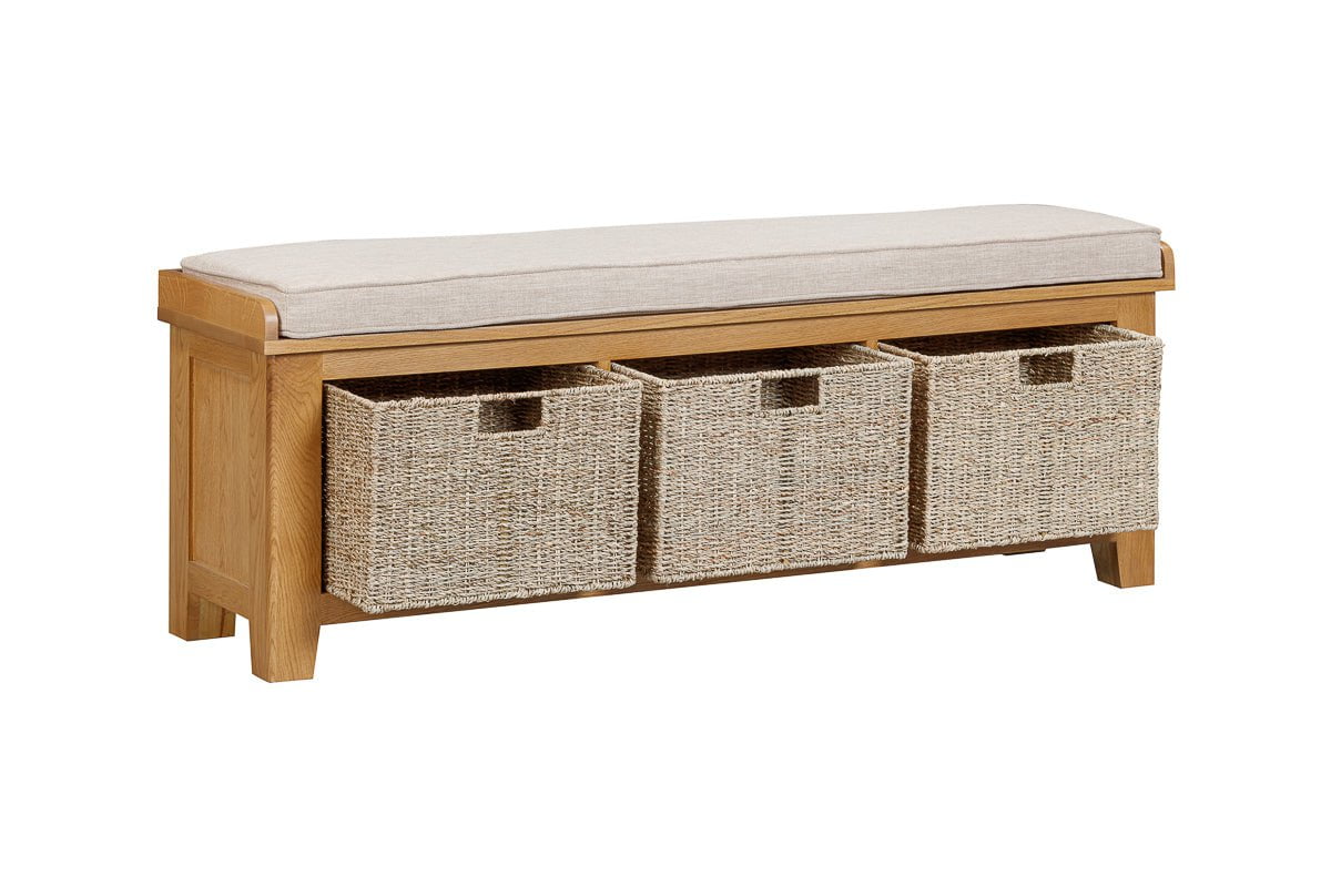 Your Home Style Hall Bench Kingston Oak Hall Bench with Baskets