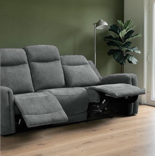 Kyoto Reclining Sofas Kyoto Henley 3 Seater Electric Recliner Sofa in Grey Leather