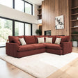 Lebus Bromley 2C1 corner sofa with chaise in burgundy fabric and accent cushions