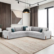 Lebus Charlie 2C2 large corner sofa in silver fabric with walnut feet