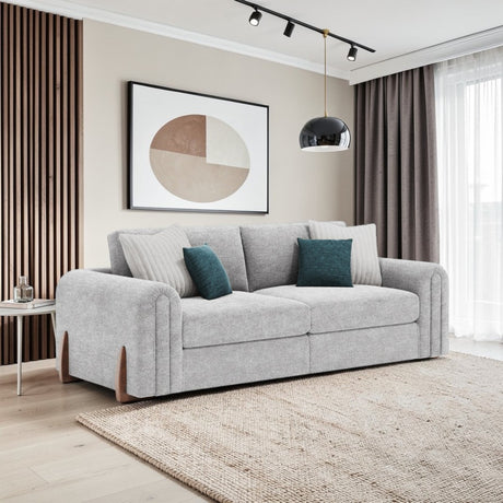 Lebus Charlie 3 seater sofa in silver fabric with walnut feet