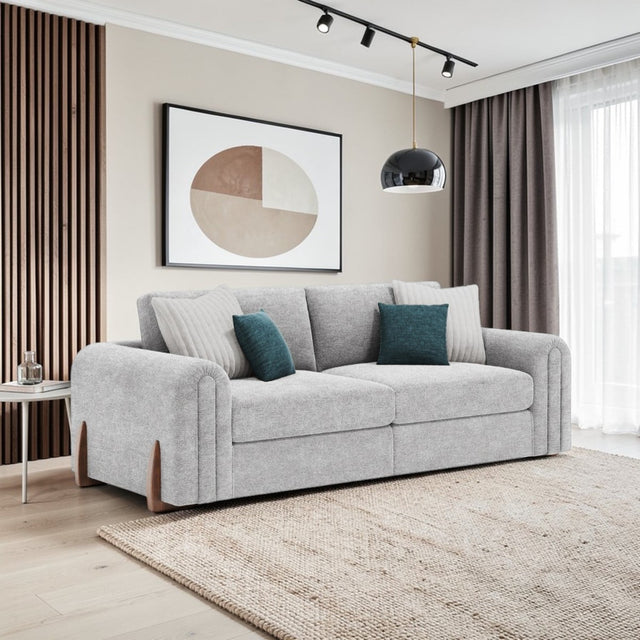 Lebus Charlie 3 seater sofa in silver fabric with walnut feet