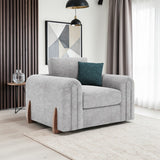 Lebus Charlie fabric armchair in silver fabric with walnut feet
