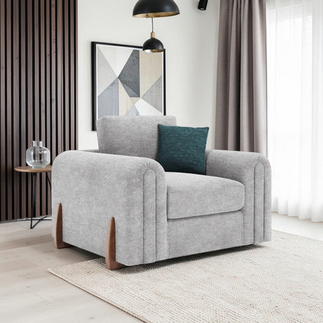 Lebus Charlie fabric armchair in silver fabric with walnut feet